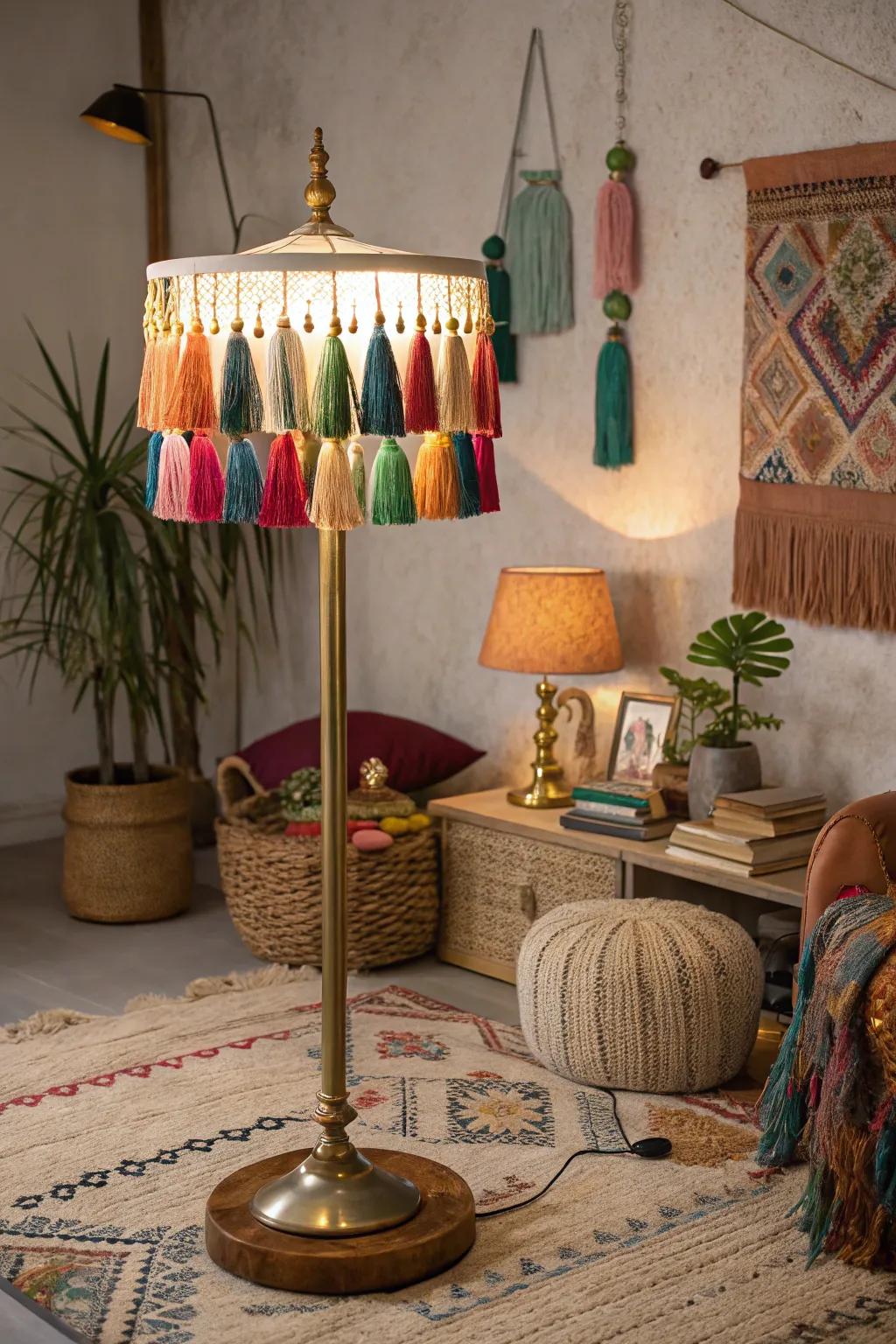 Bohemian vibes with a tassel lamp.