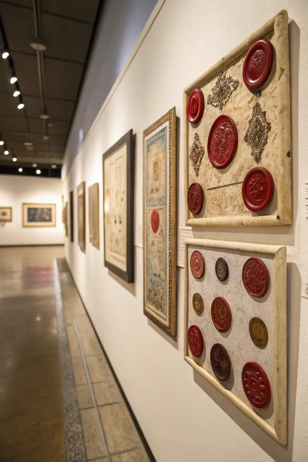 Mixed media art enhanced with wax seals, offering a unique and textured visual experience.