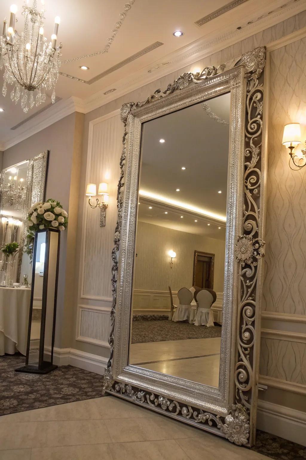 Enlarge your space with a stunning silver embellished mirror.