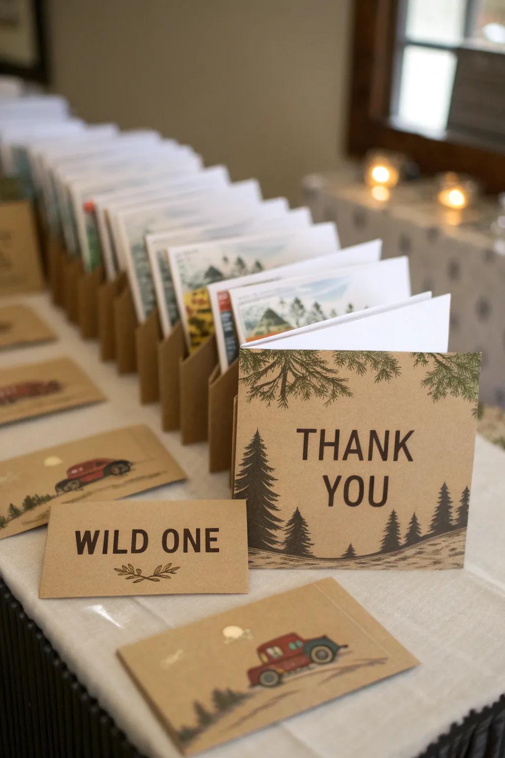 Thank you cards add a personal touch to party favors.