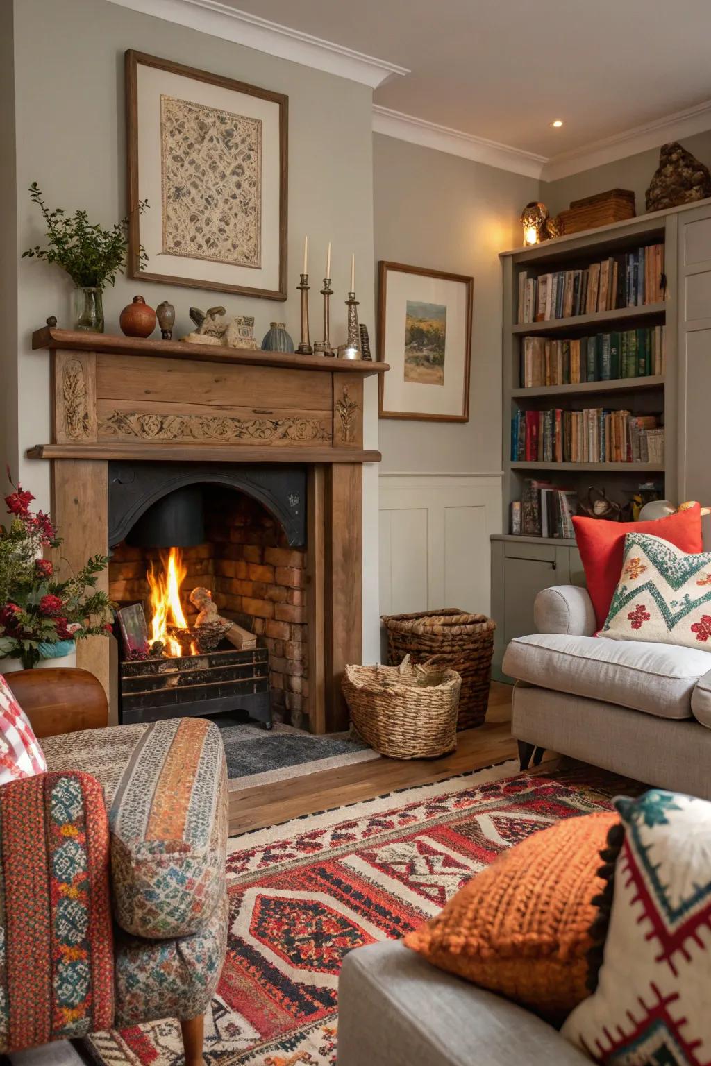 Express your style with an eclectic fireplace setting.