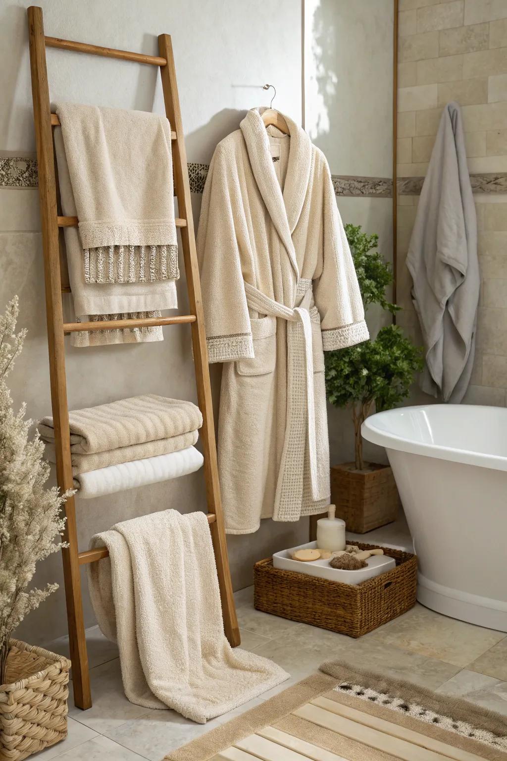 Natural fabrics enhance the tactile comfort of a zen bathroom.