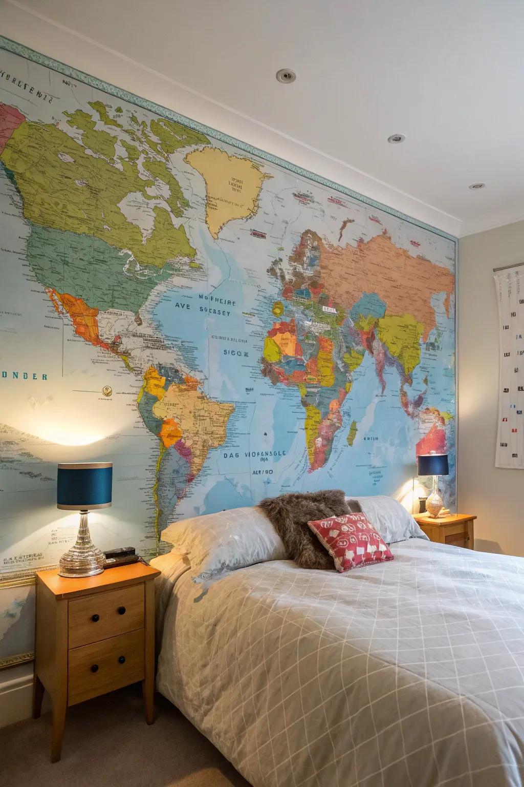 An oversized map mural adds an element of surprise and inspiration.