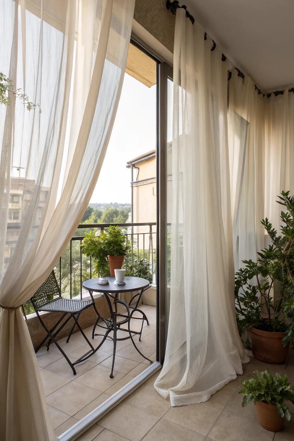 Outdoor curtains add elegance and privacy.