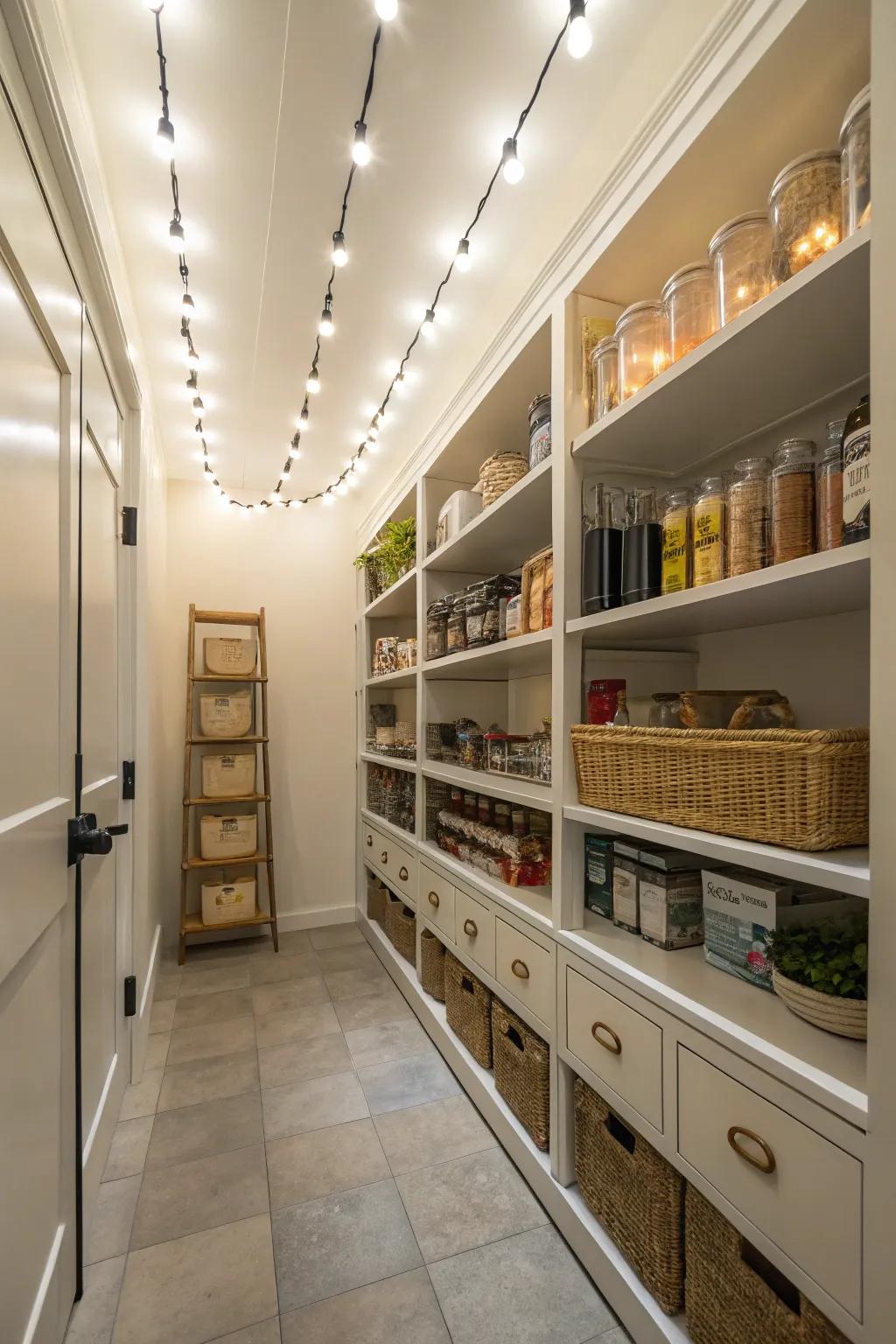 Illuminate unexpected spaces like pantries with stylish cable lighting.