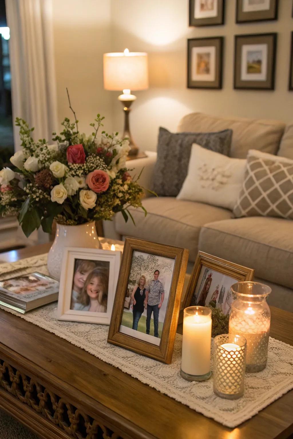 Family photos personalize your decor with warmth and sentiment.