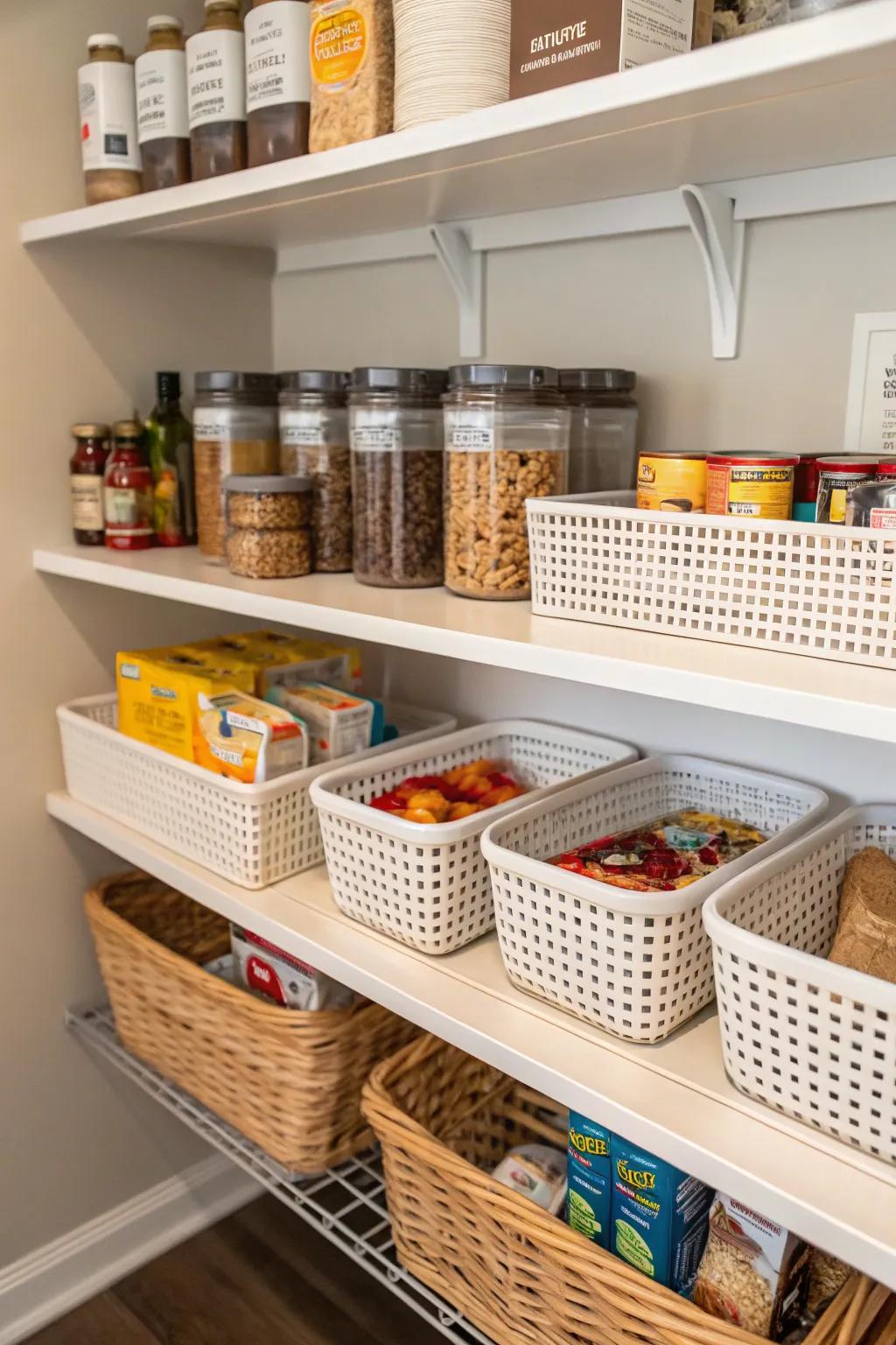 Under-shelf baskets maximize available space.