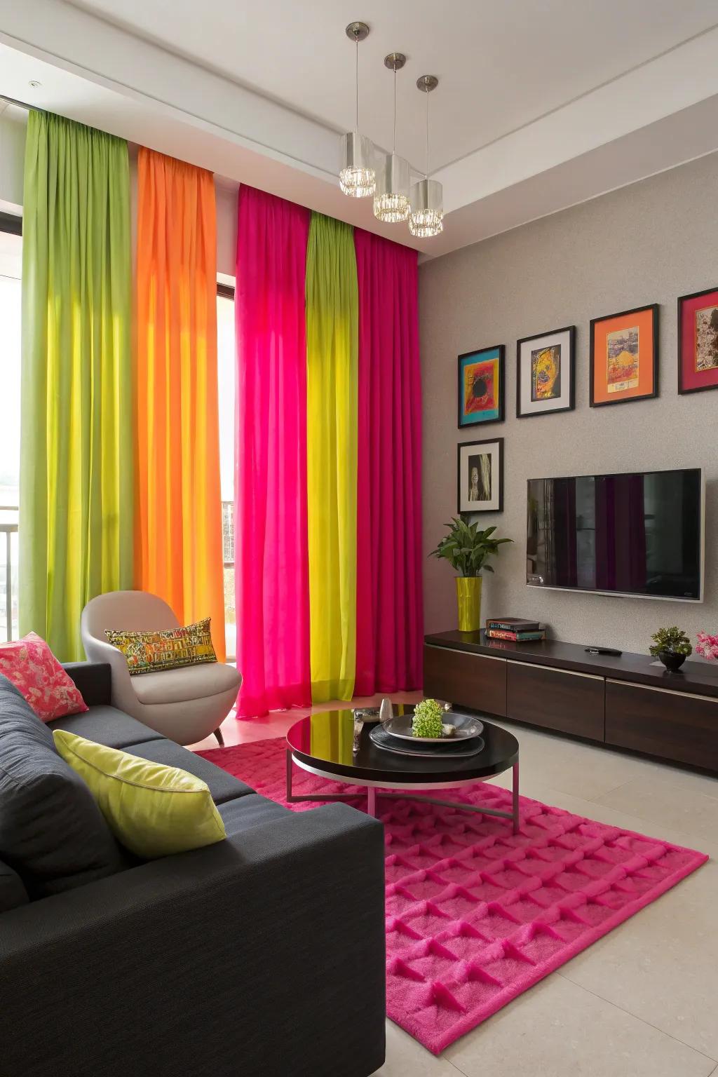 Neon curtains inject a burst of energy and fun.