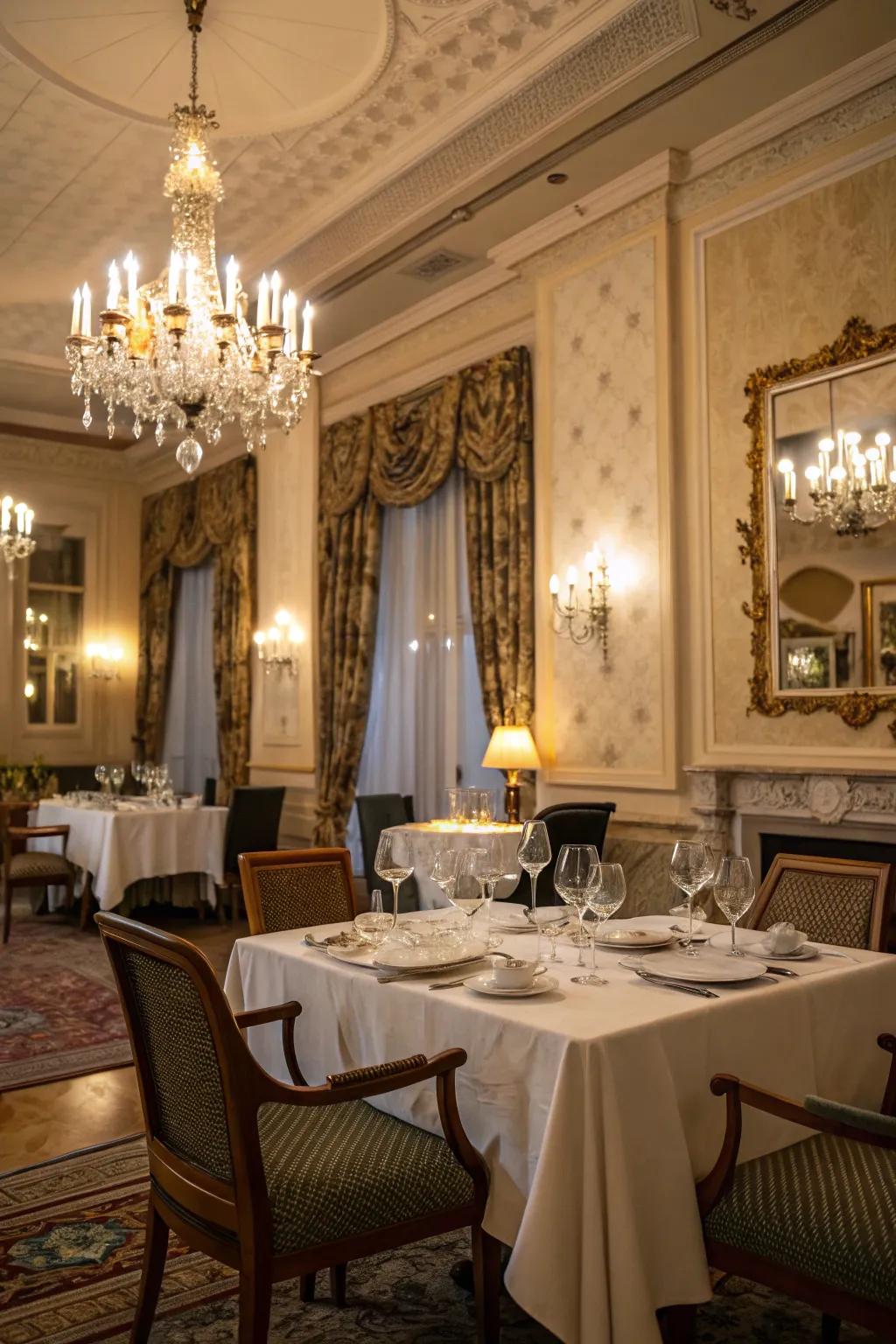 A bare dining table in a beautifully decorated room.