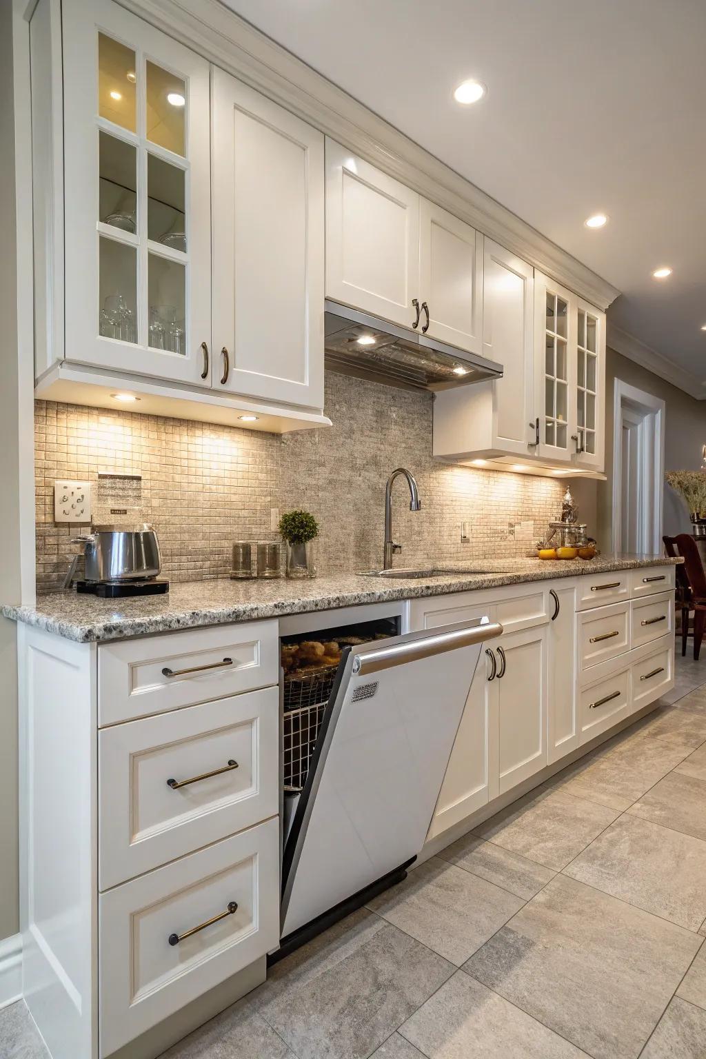 Custom cabinetry providing a unique solution for dishwasher placement.