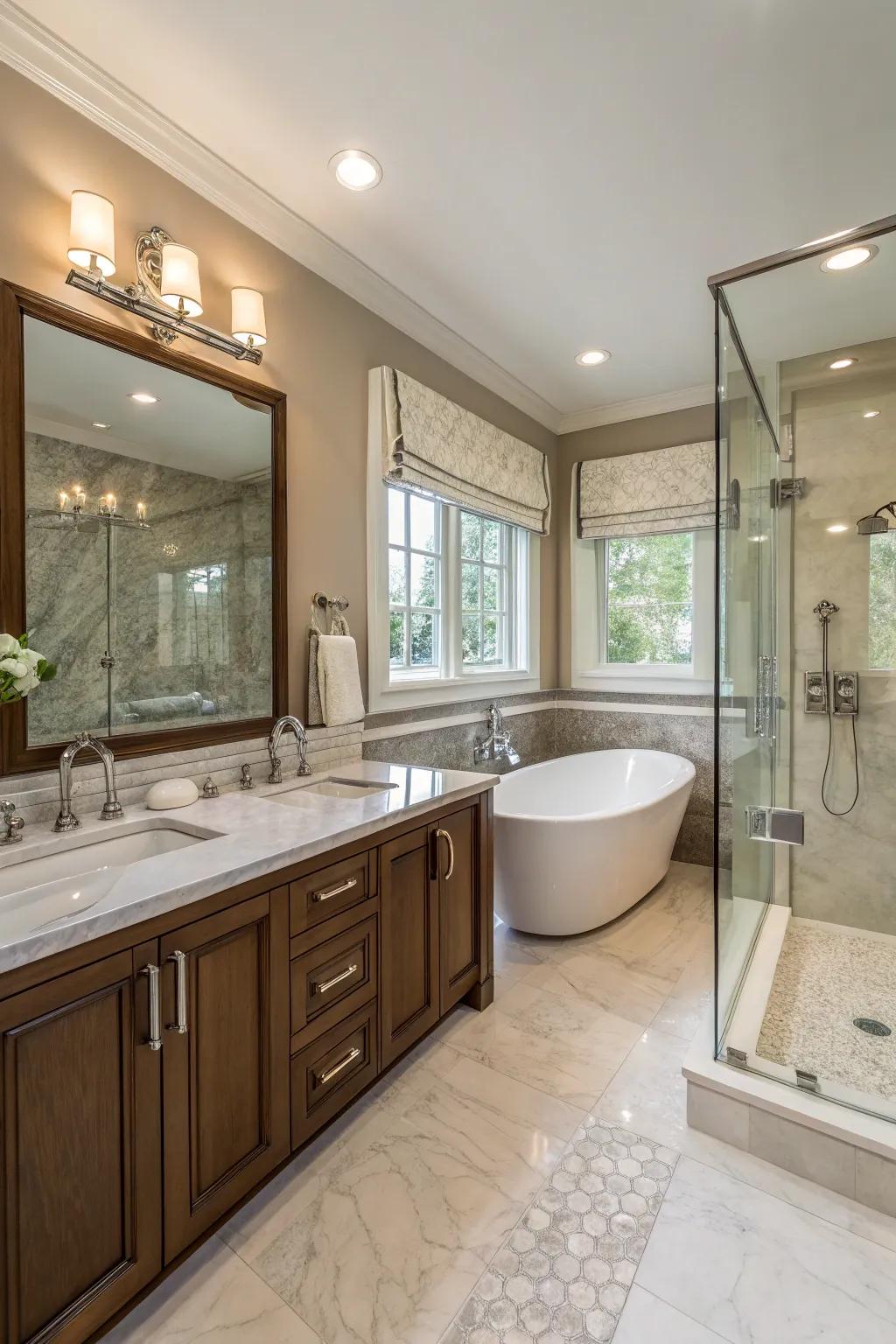 Luxury touches make the bathroom feel special and indulgent.