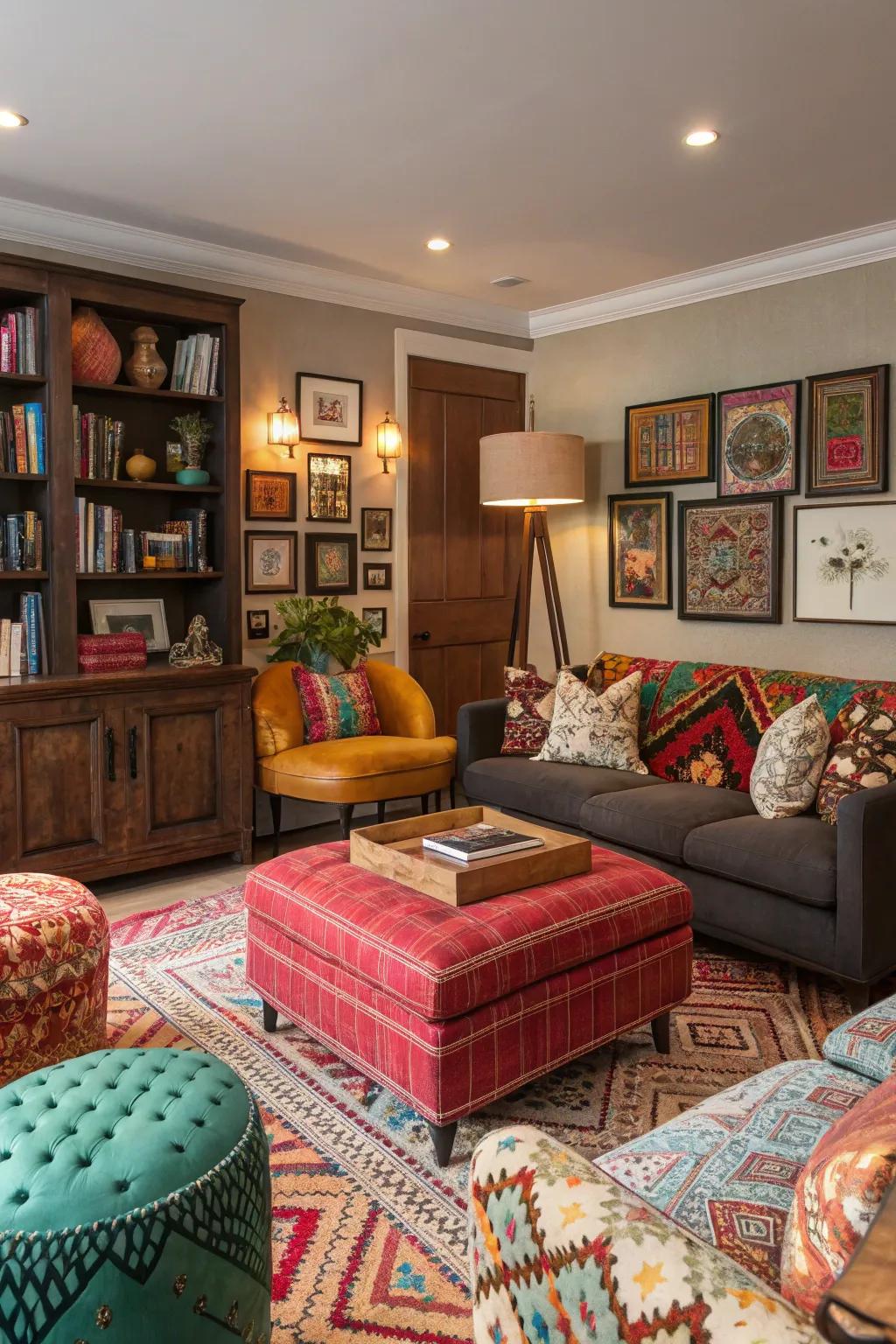 A family room alive with eclectic combinations.