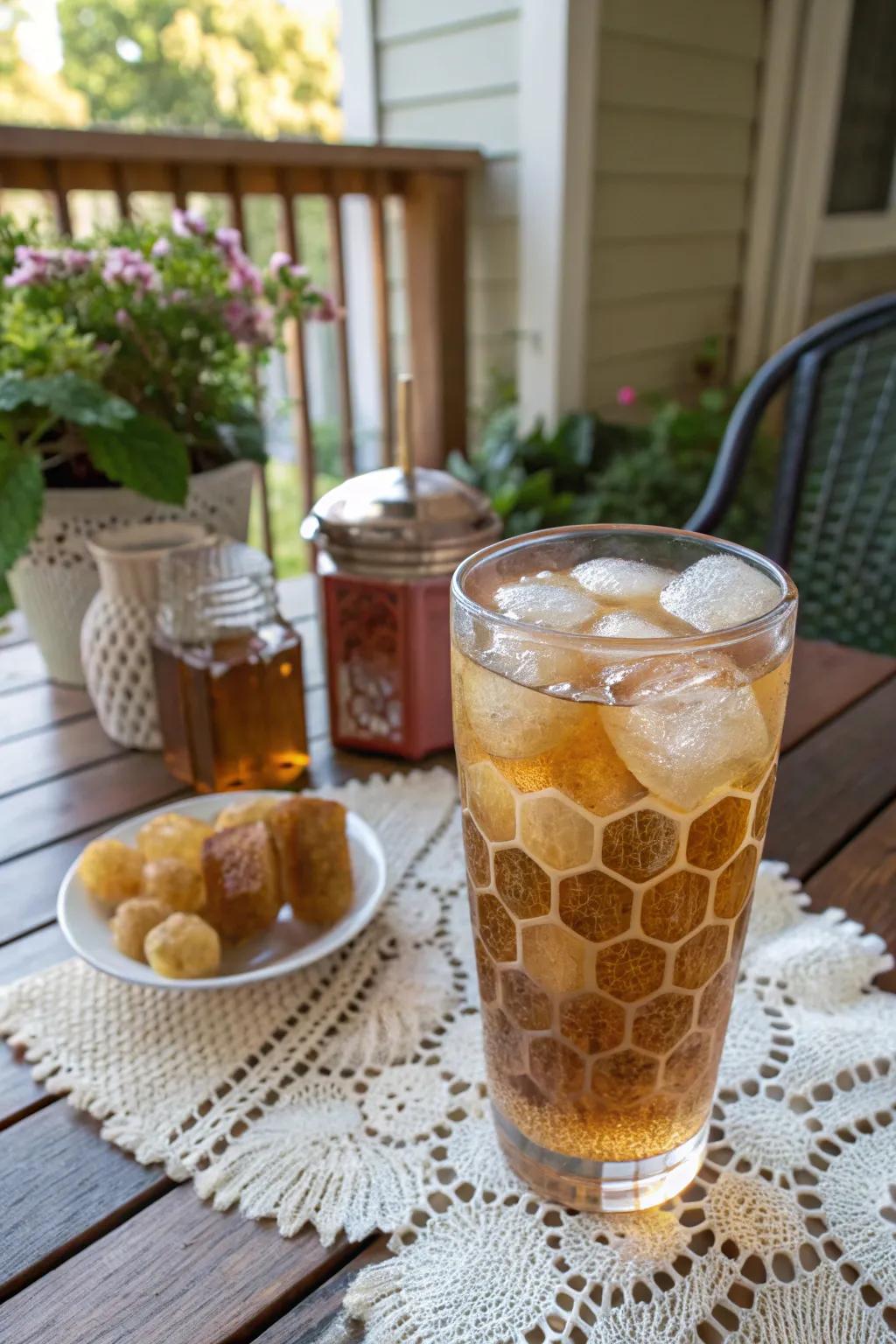 Honeycomb ice cubes for a natural sweetness.