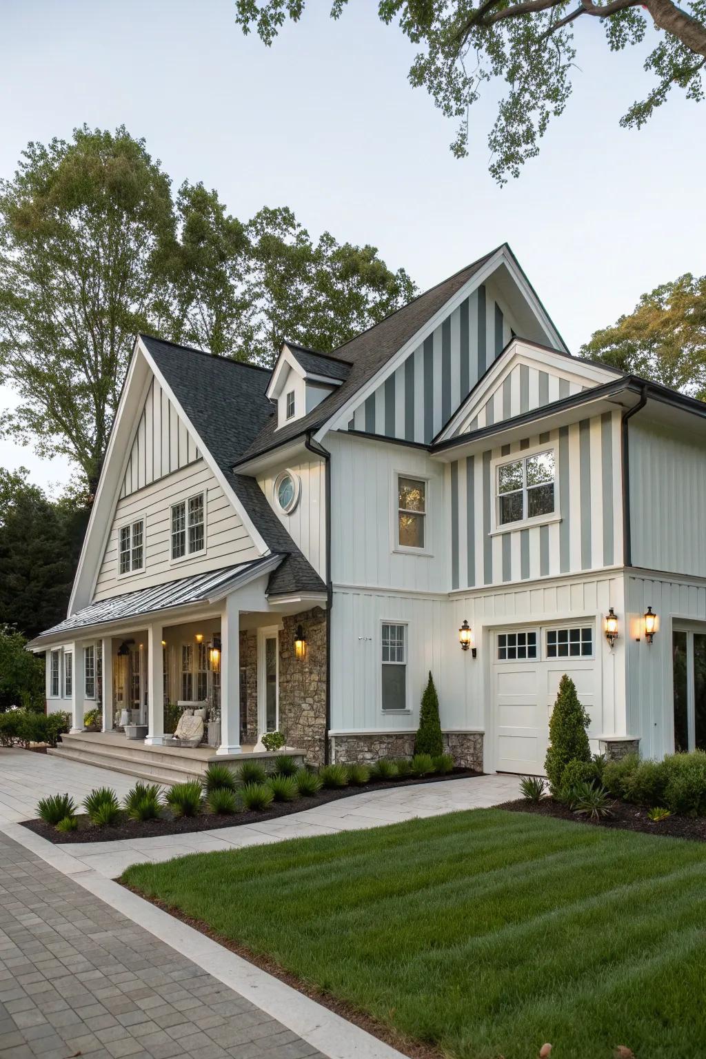 Stripes add sophistication to gable designs.