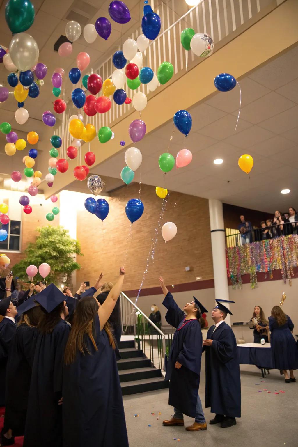 A thrilling balloon drop capturing the excitement of the celebration's conclusion.