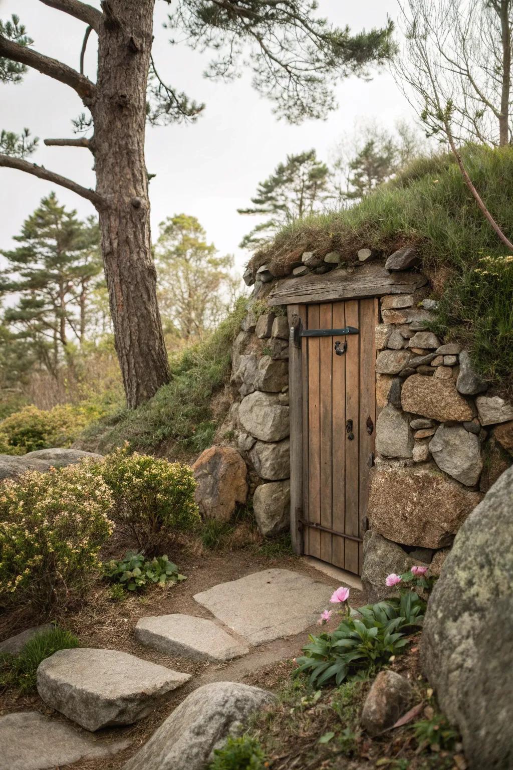 Nature's elements blend to conceal a door.