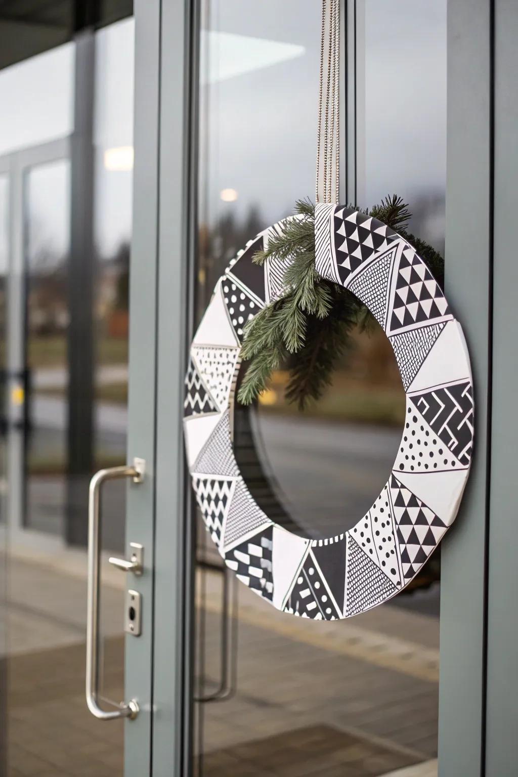 Geometric shapes bring a modern and artistic twist to winter wreaths.