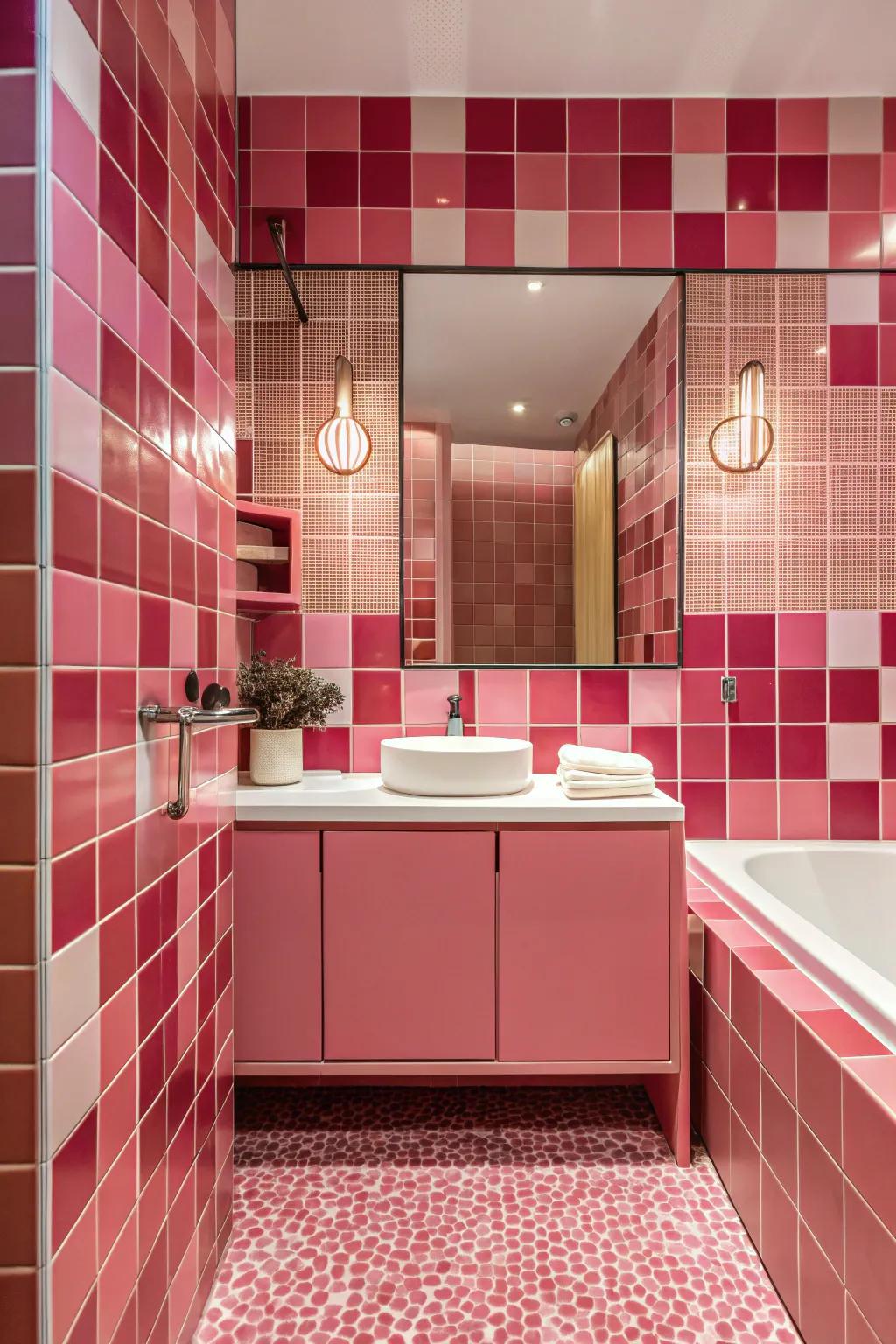 A bold, monochromatic pink bathroom design.