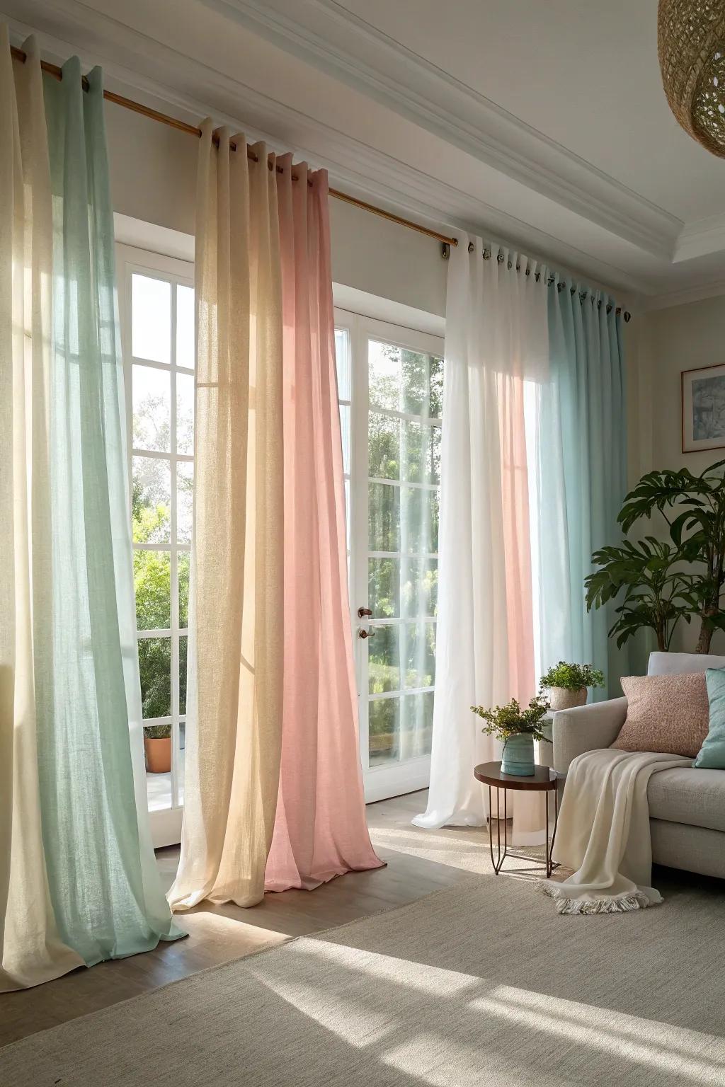 Layered curtains enhance elegance and style.