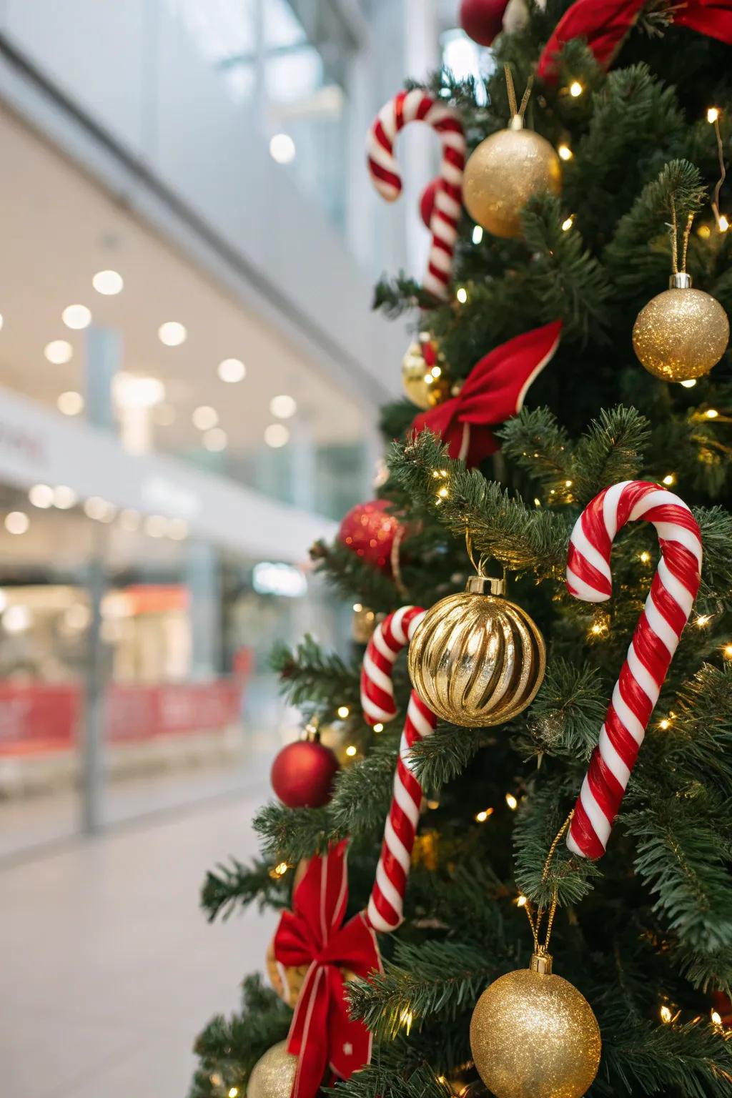 Candy canes and gold accents bring a traditional twist to the tree.