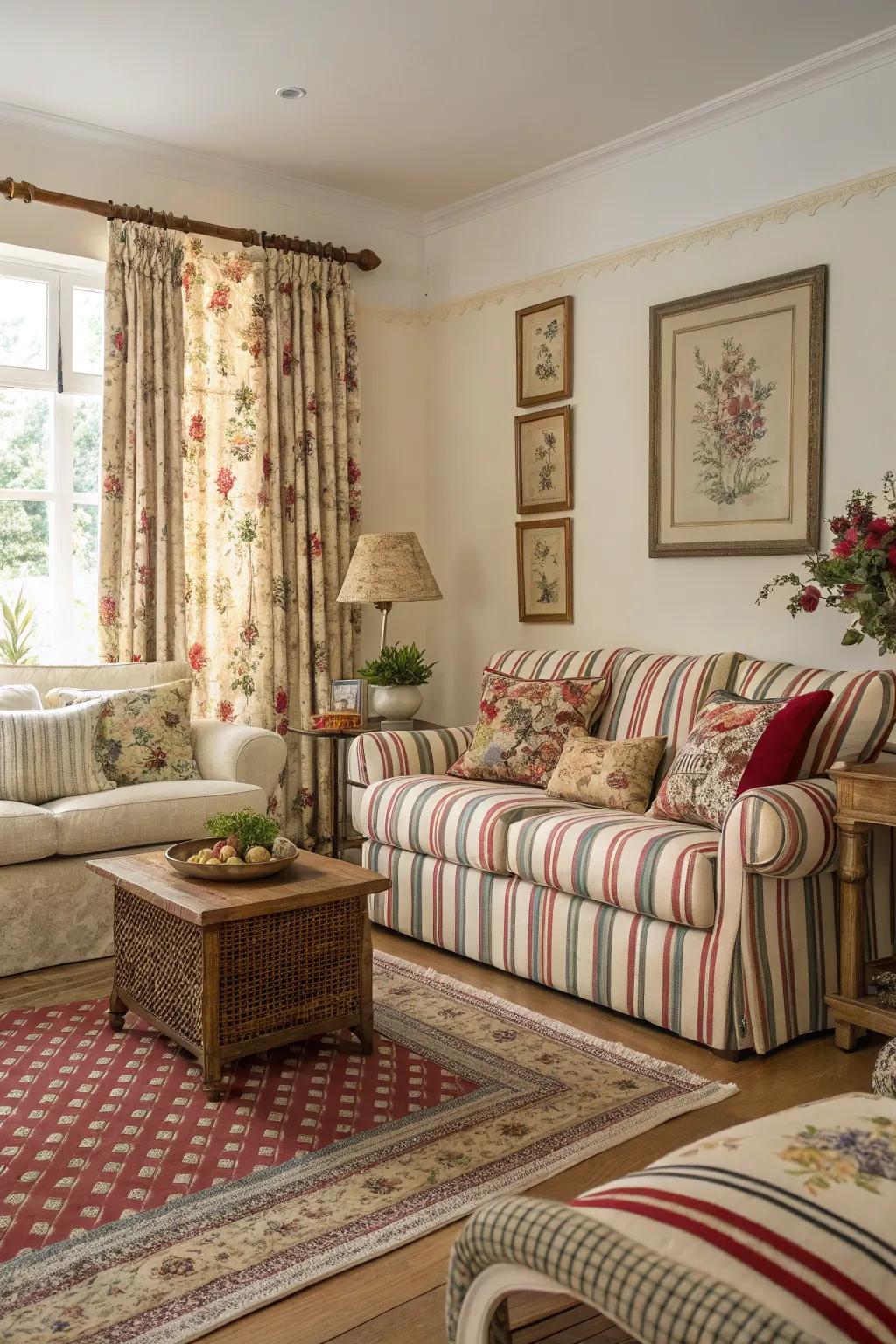 Mixing patterns can create an eclectic, cohesive space.