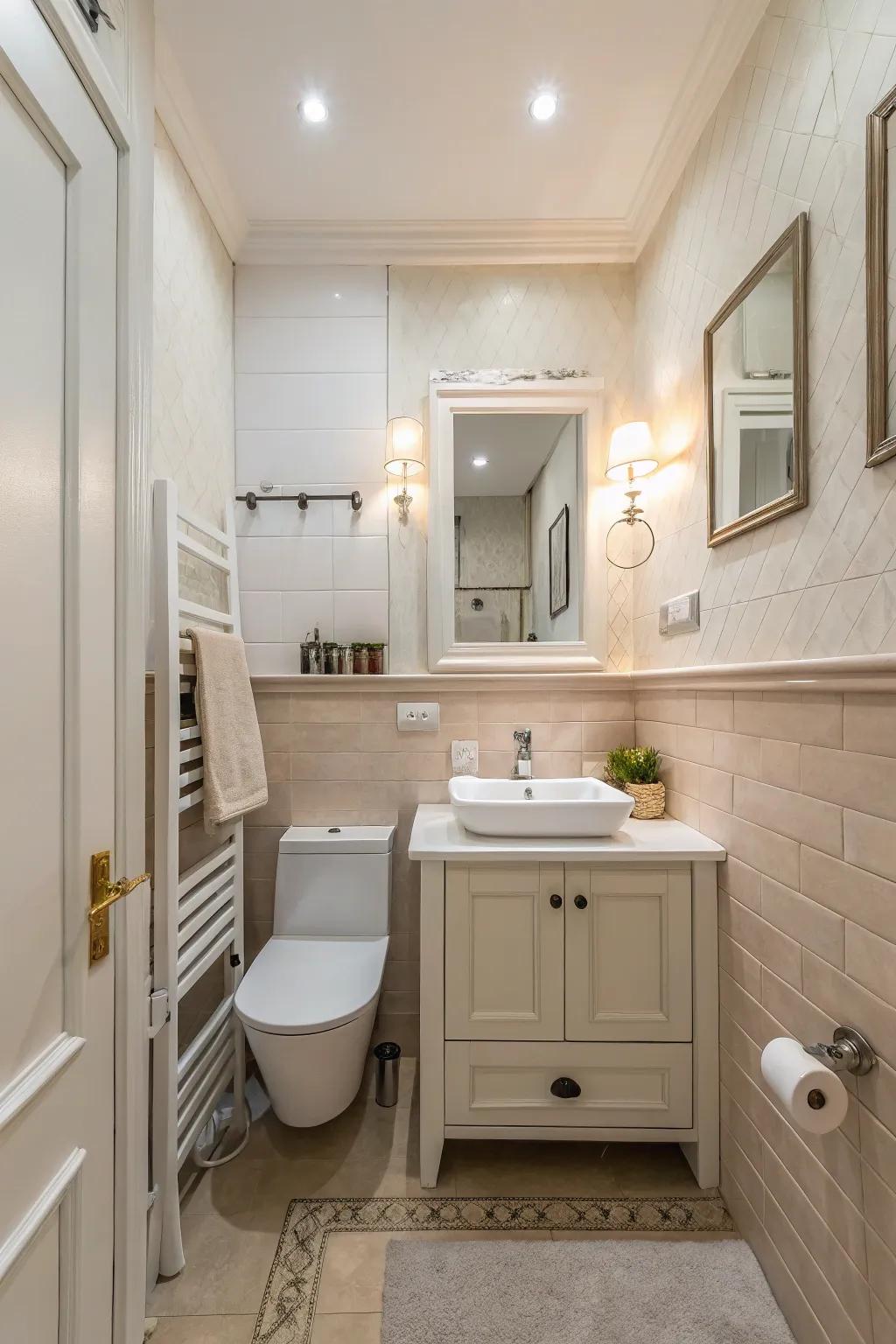 Pale colors create an airy and open feel in small bathrooms.