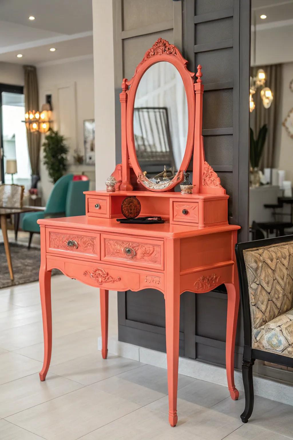 Unexpected colors can make your vintage vanity a stunning focal point.