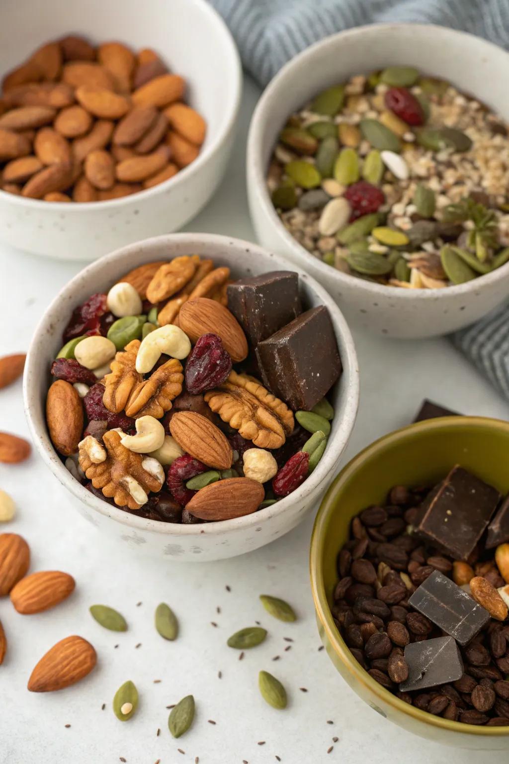 A delightful mix of nuts, seeds, and chocolate for a gourmet trail mix experience.