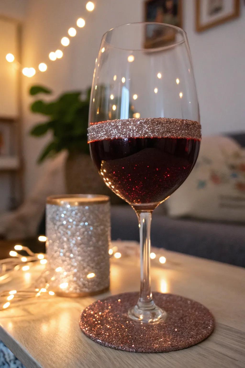 Glitter bands add a festive sparkle to your wine glasses.