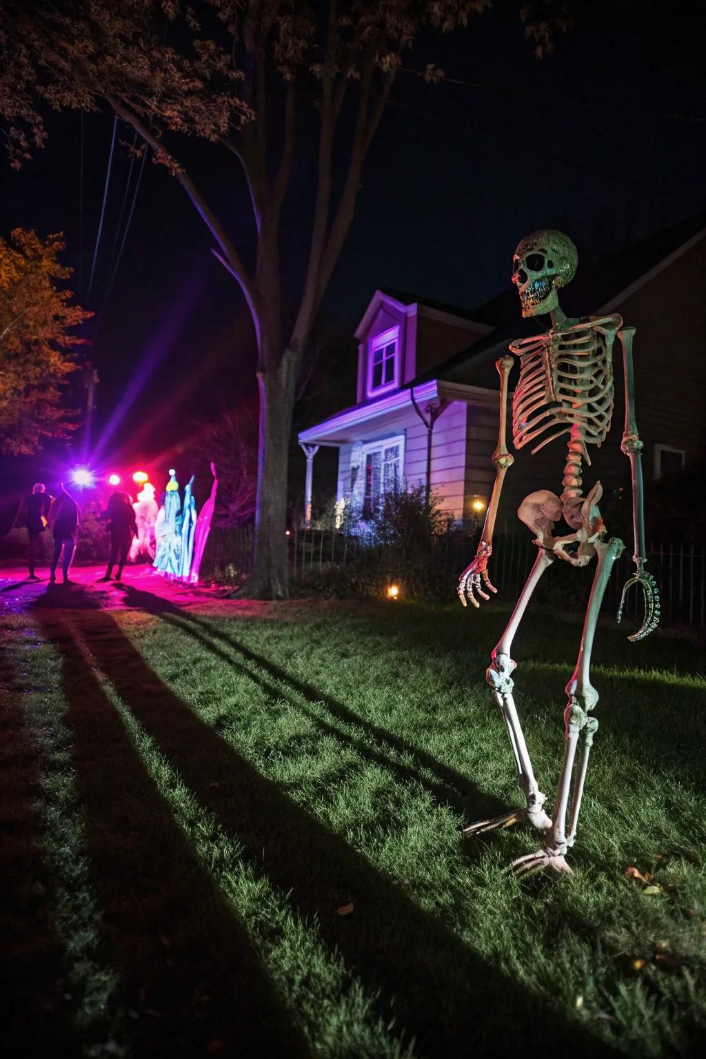 Strategic lighting turns the skeleton into a nighttime spectacle.