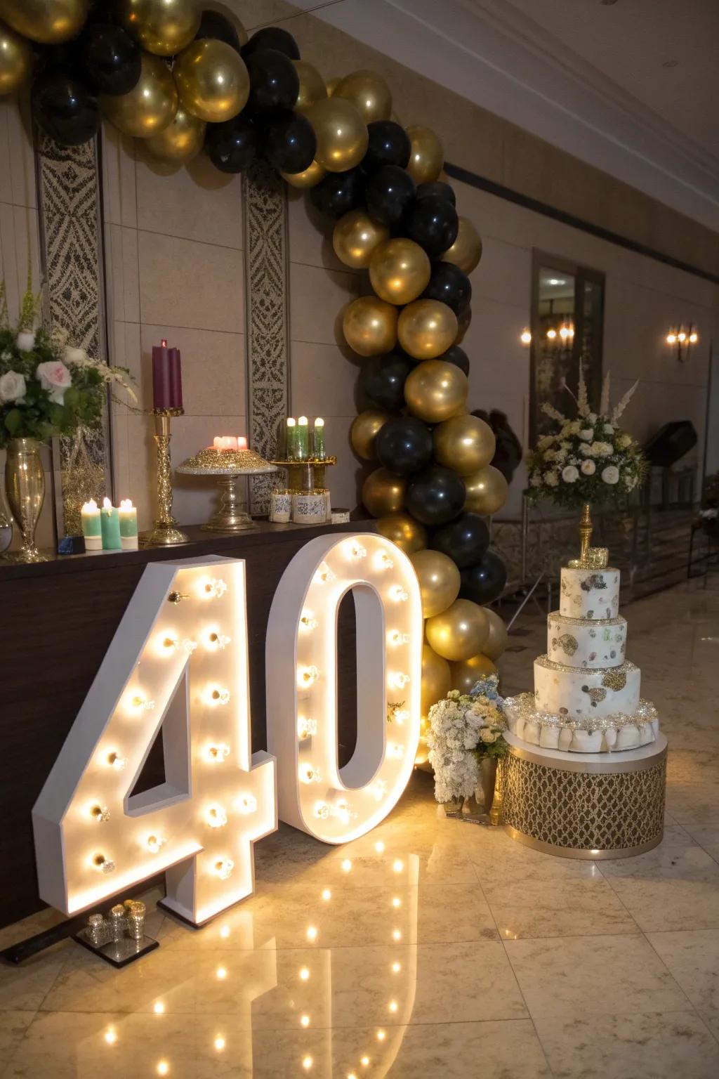 Highlight the big 4-0 with a luminous display.