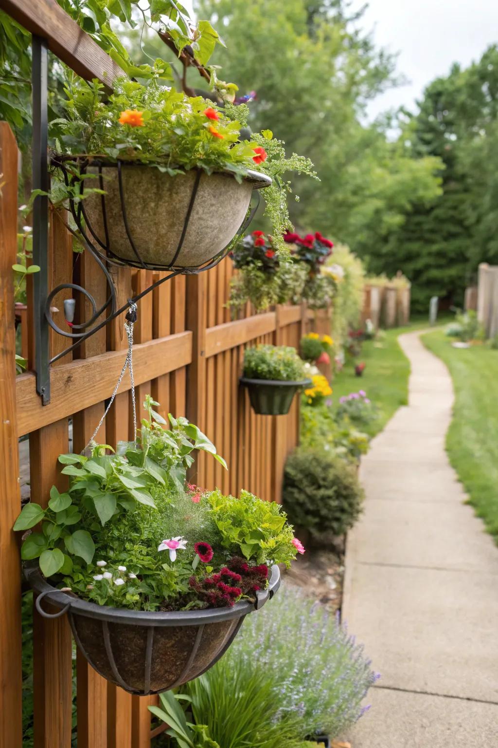 A vertical garden breathes life into a backyard fence.