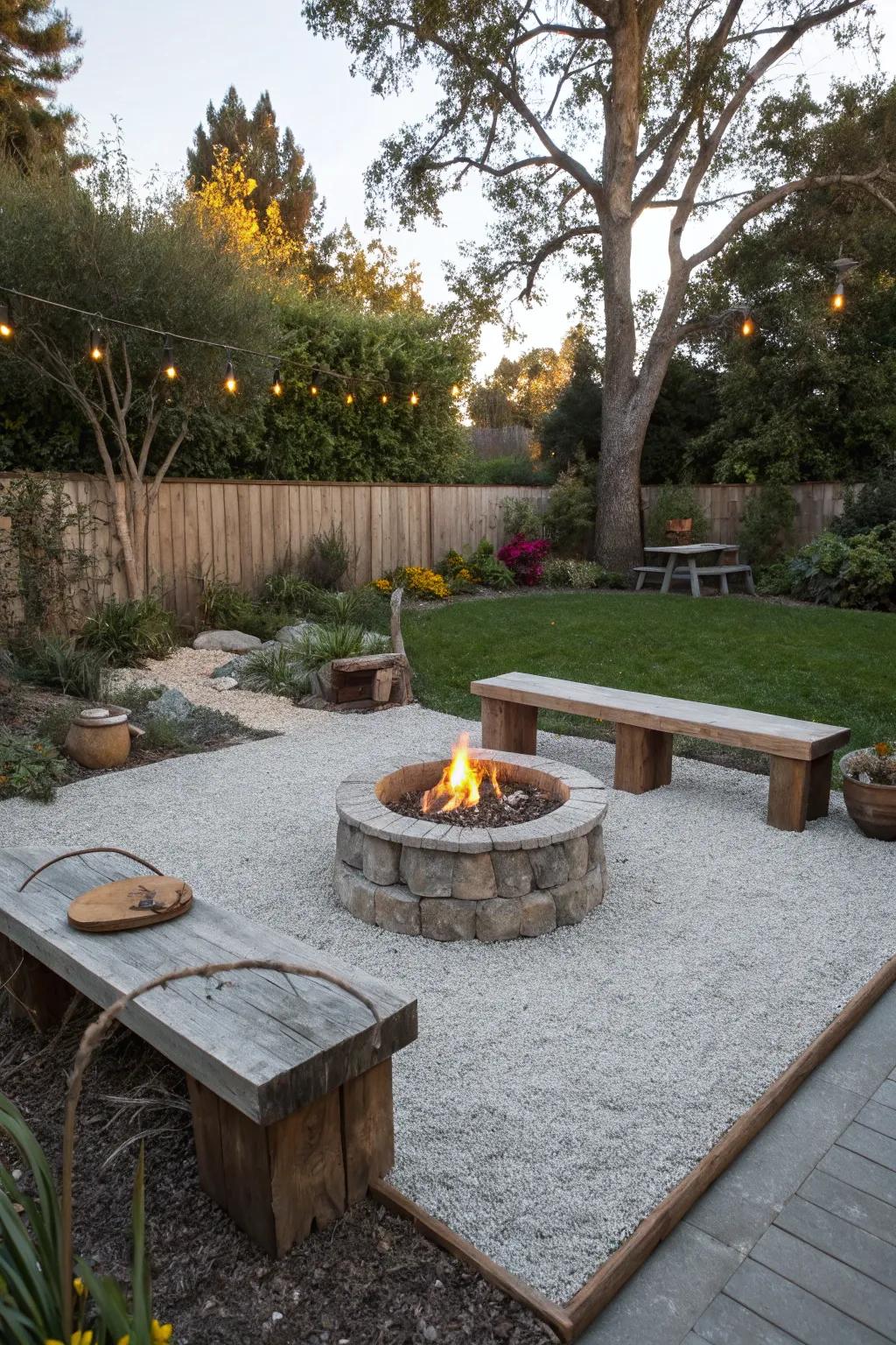 A gravel surround adds both beauty and functionality to your fire pit area.