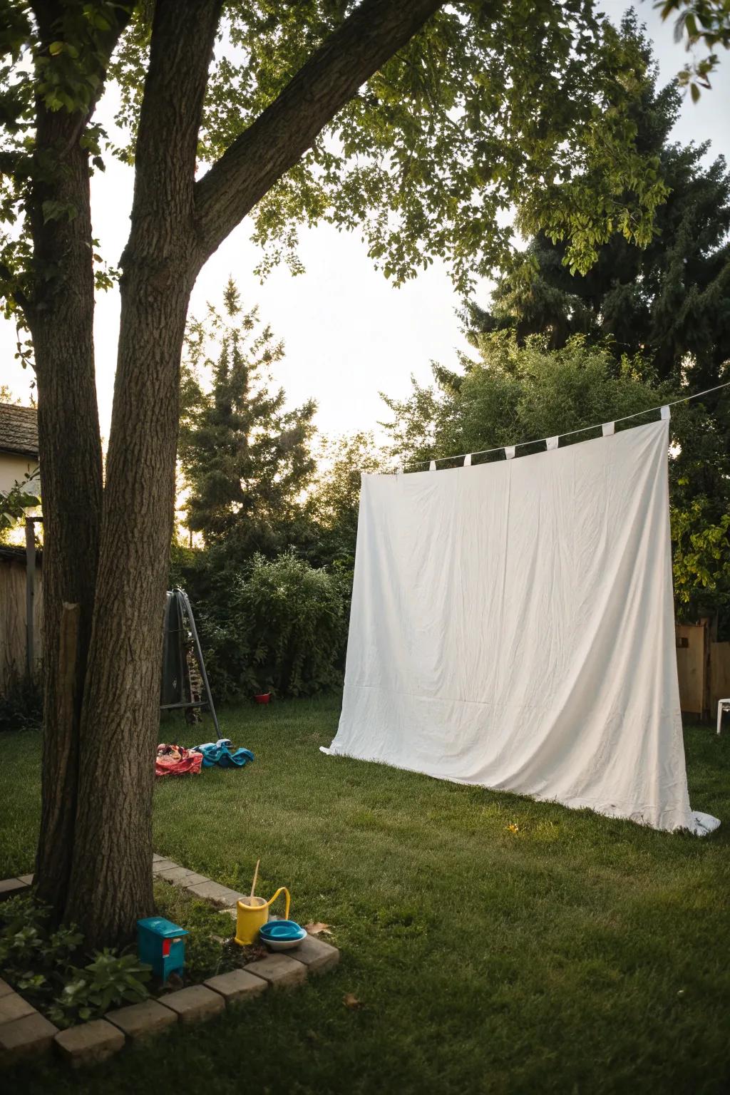 Create an affordable projector screen with a simple white sheet.