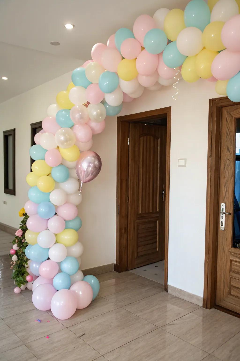 A welcoming balloon garland sets a cheerful tone at the entryway.