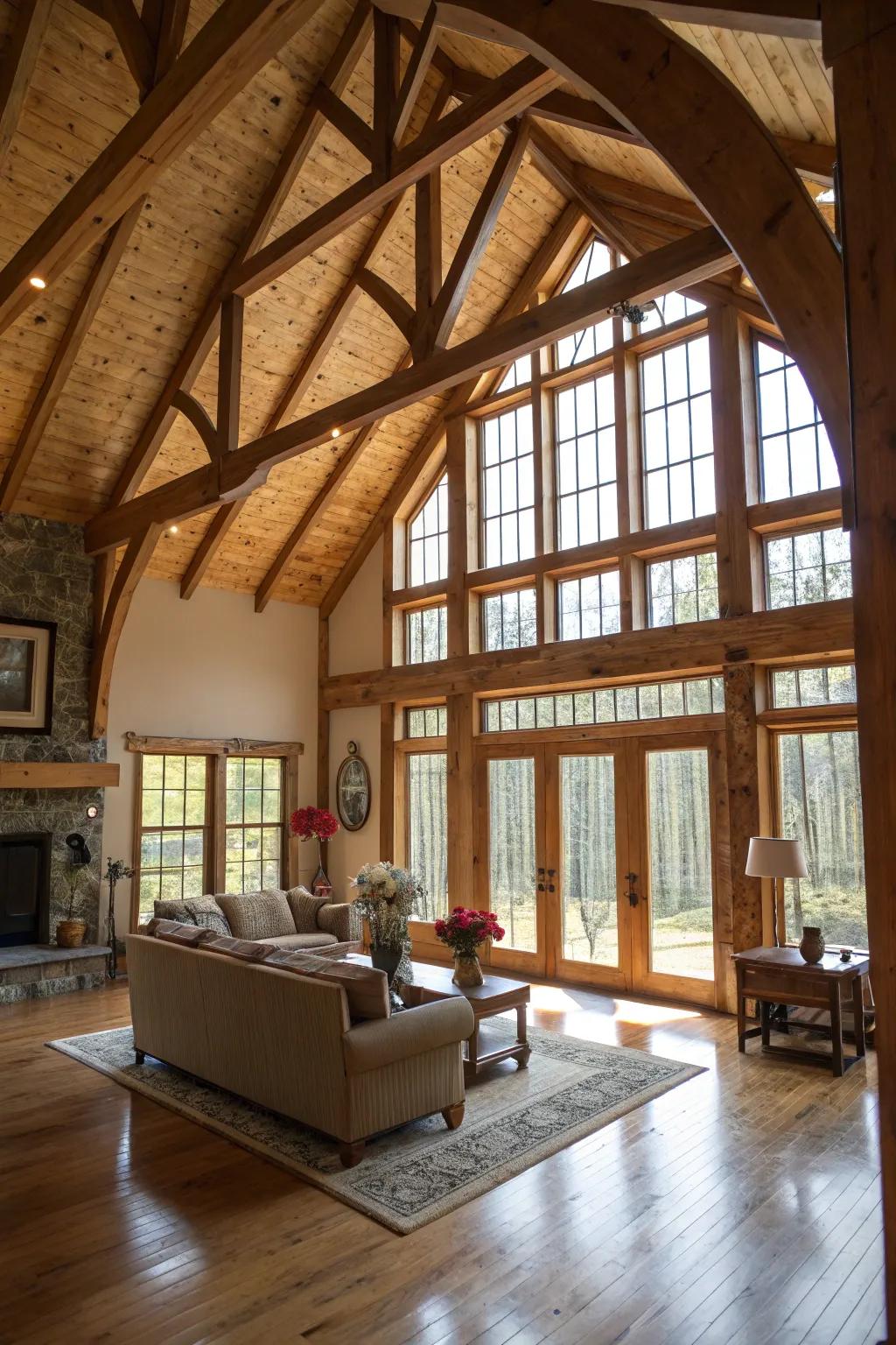 A living room with vaulted ceilings offering a grand, airy feel.