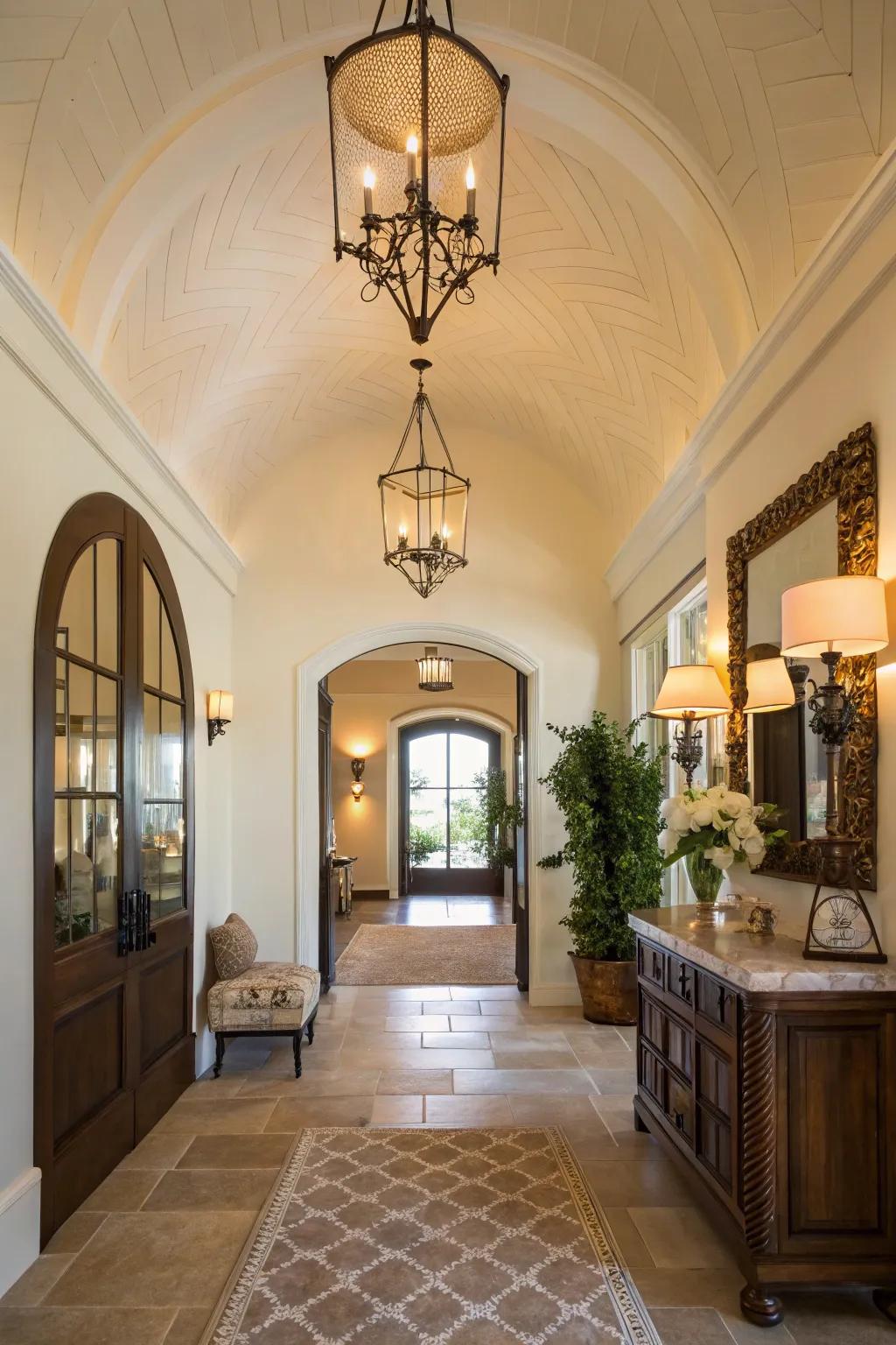 A bright entryway with a barrel ceiling making a grand first impression.