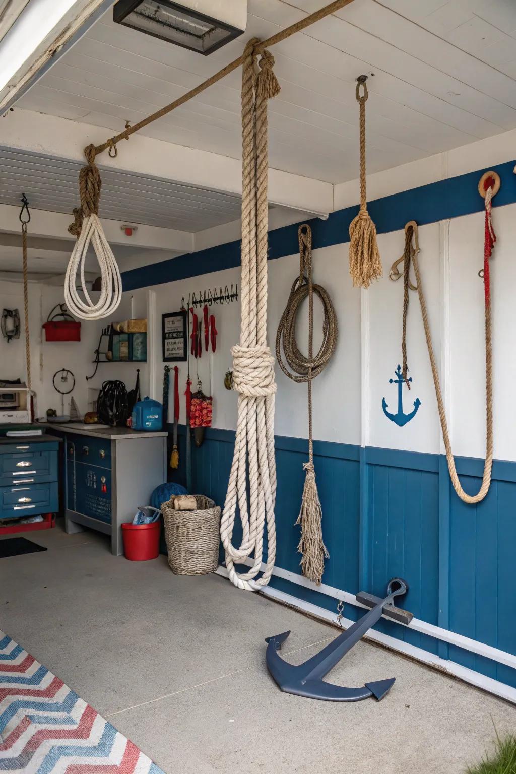 Nautical accents transform this garage into a sea-inspired retreat.