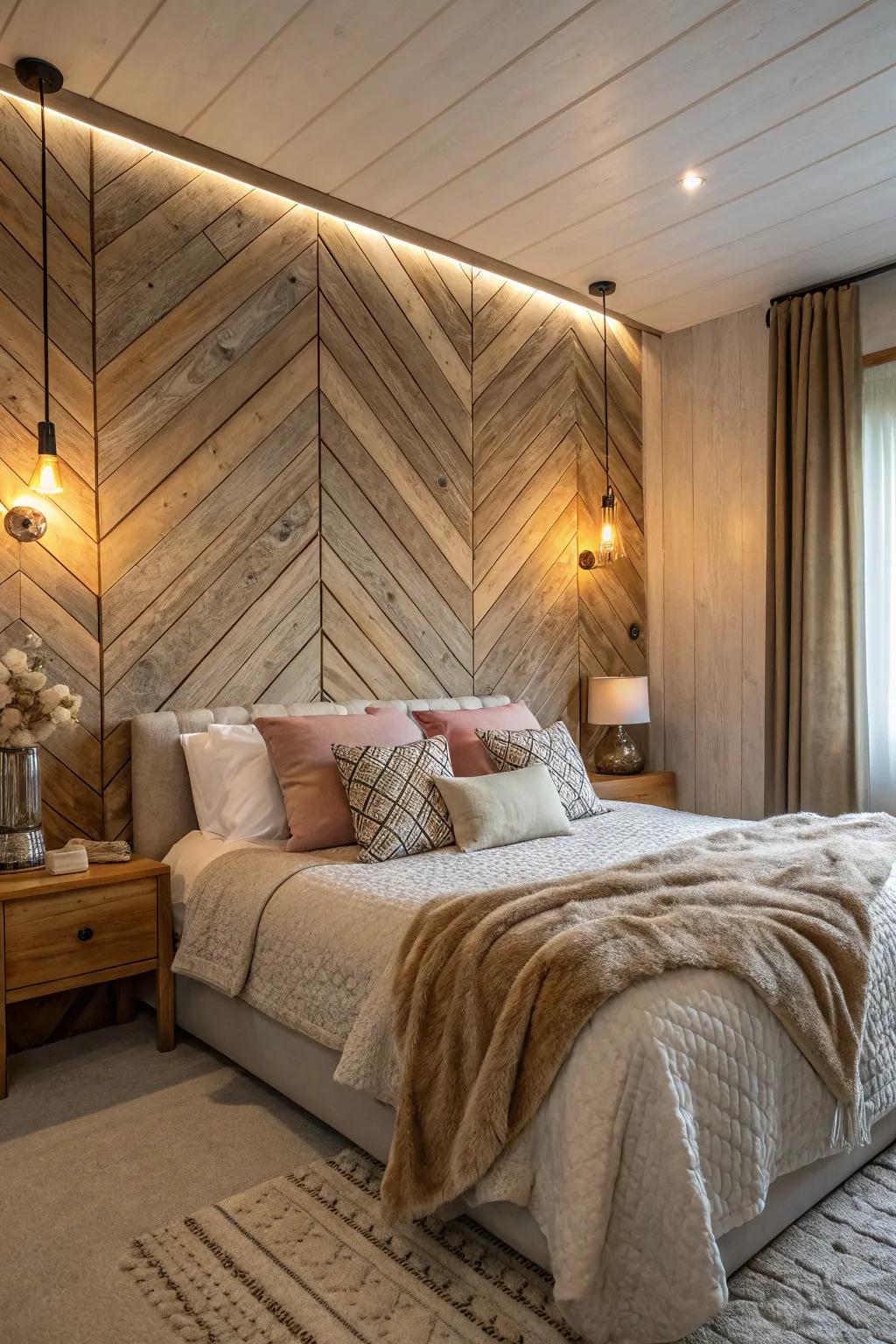 Textured wood panels add warmth and style.