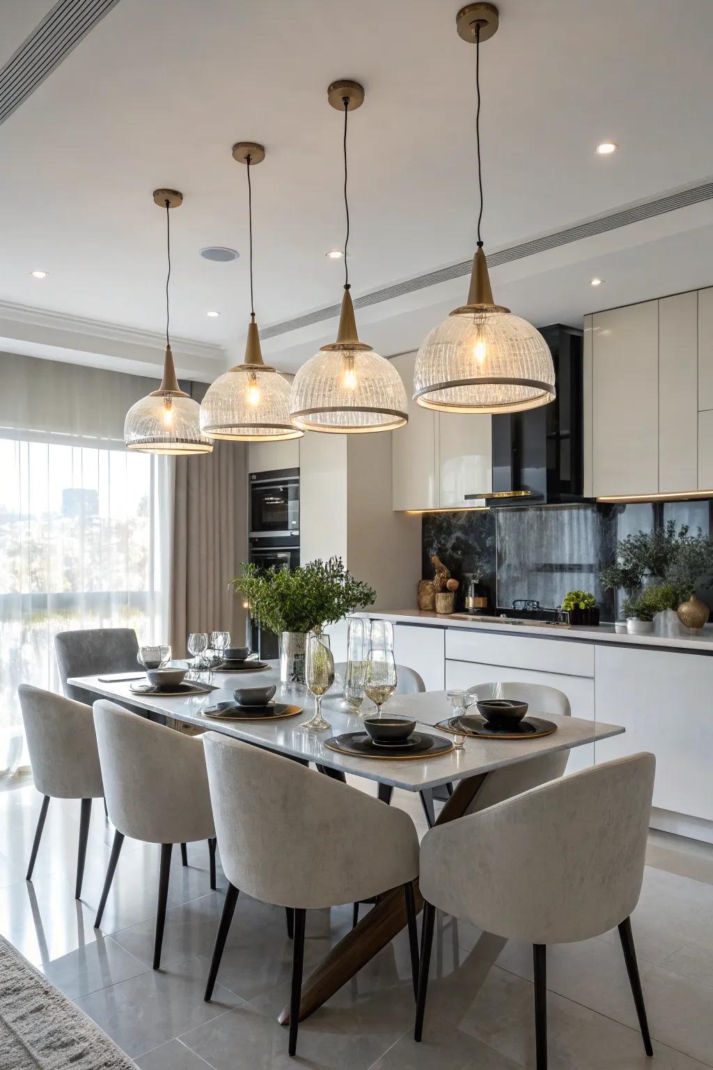 Pendant lights add a versatile touch to any dining space.