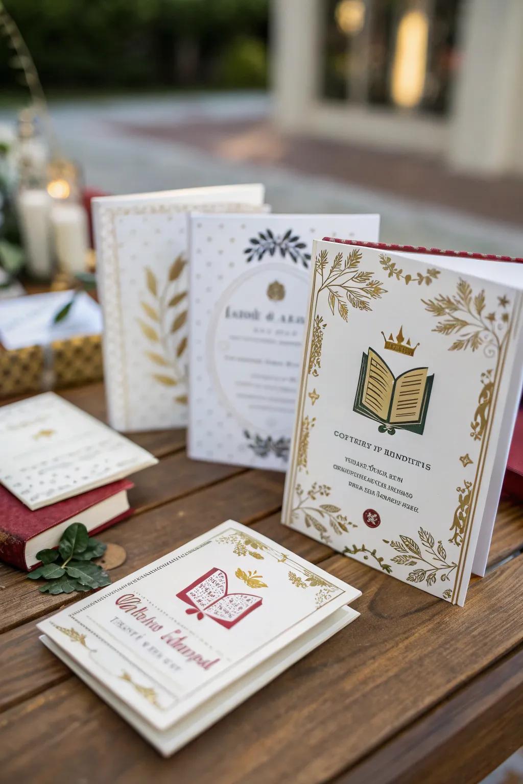 Set the tone with creative literary-themed invitations.