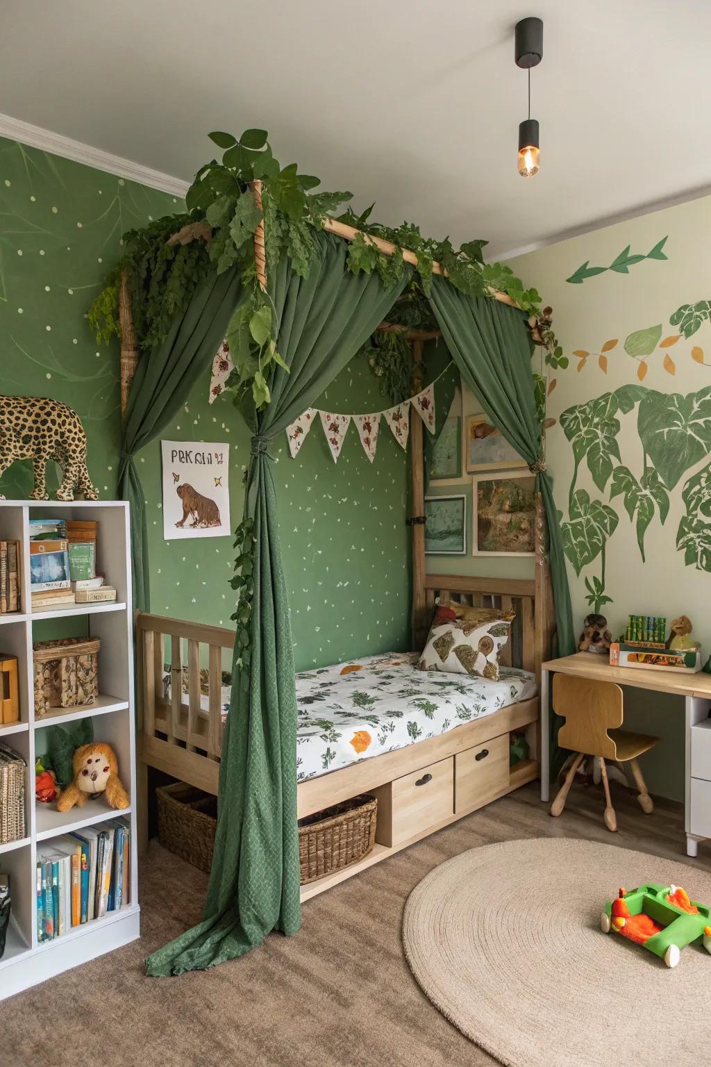 Turn bedtime into a safari with a jungle-themed canopy.