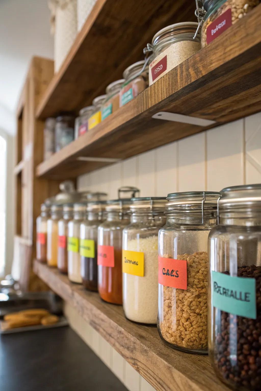 Labeled jars ensure you grab the right ingredient every time.