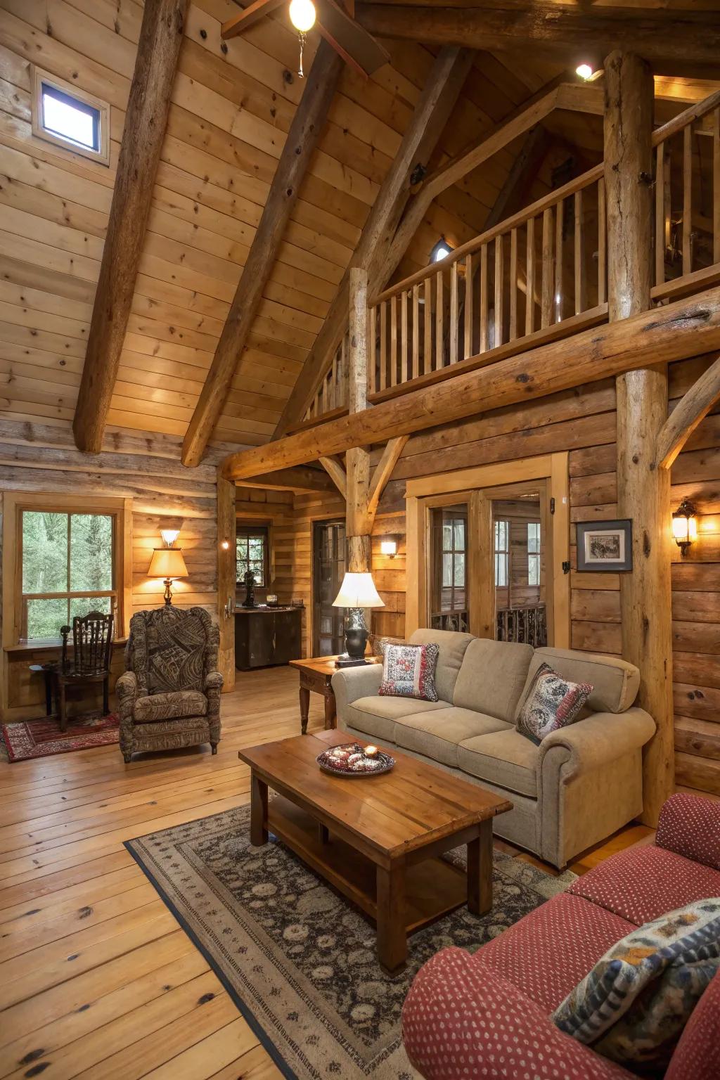 Natural wood elements bring a cozy, rustic feel to this cabin.