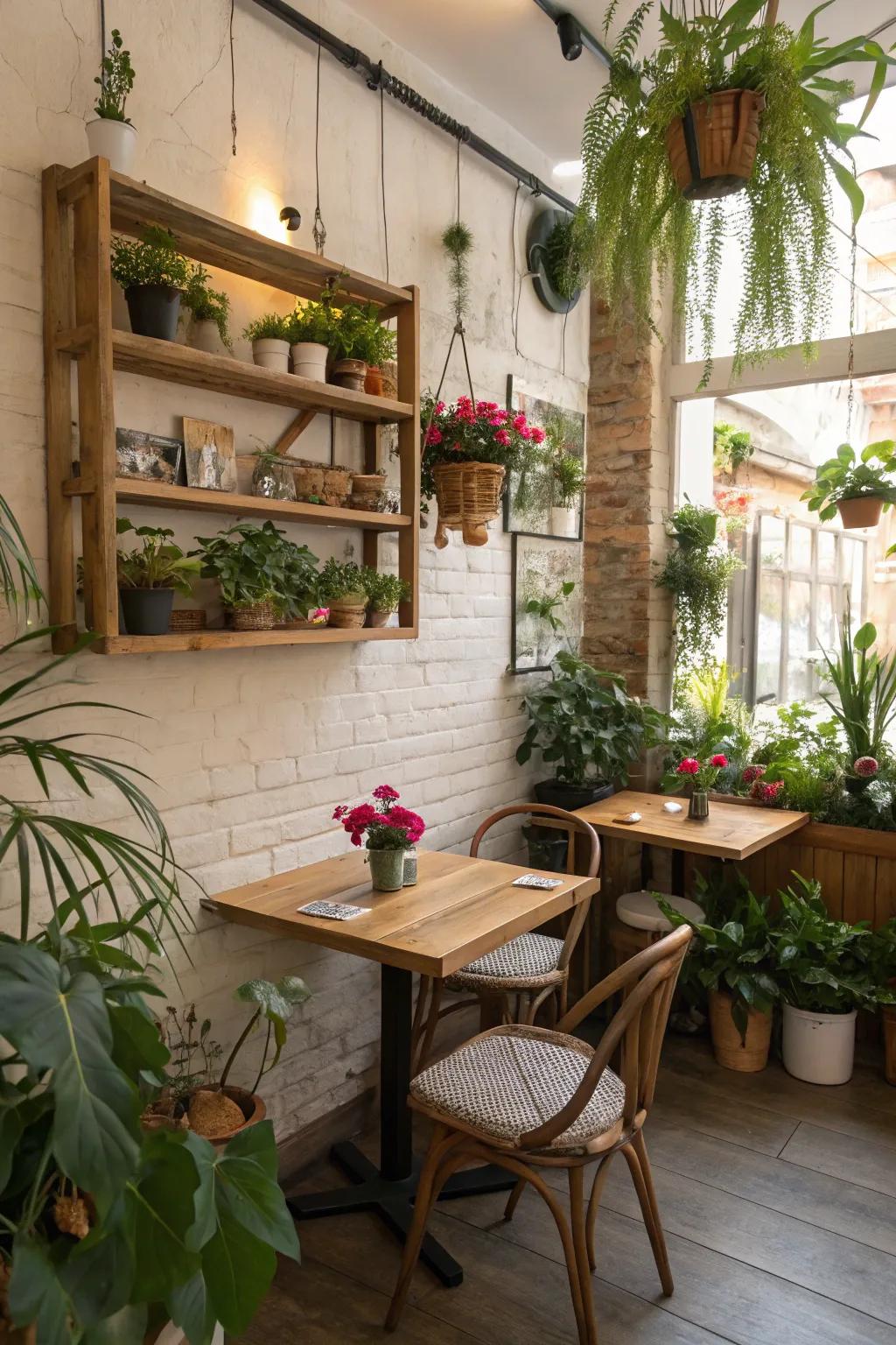 Indoor plants add a touch of nature to your home cafe.