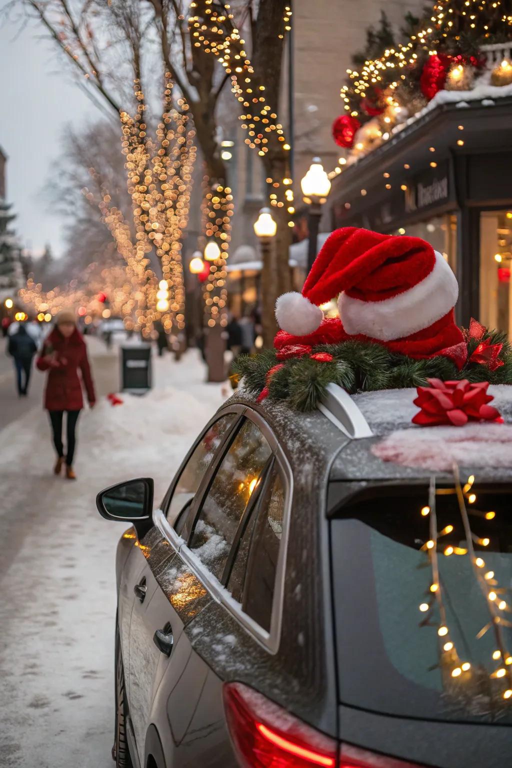 A car dressed as Santa's sleigh, spreading holiday joy.