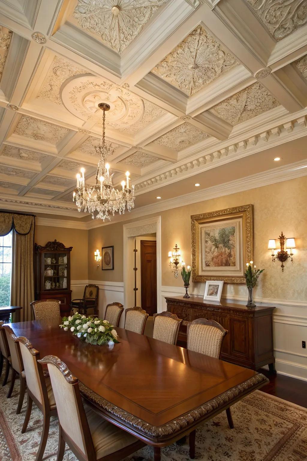 Coffered ceilings bring a sophisticated elegance to any dining space.