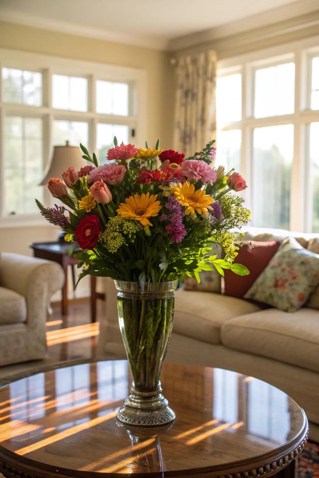 Fresh flowers bring life and color to your center table.