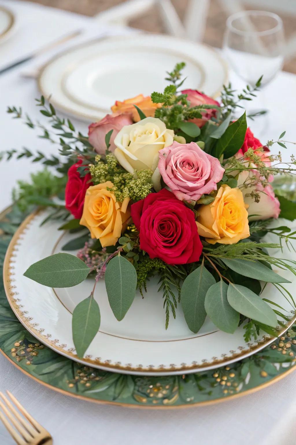 Bring nature indoors with a floral centerpiece on a charger plate.