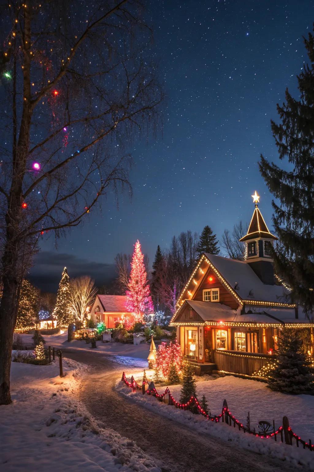 Twinkling lights make the village come alive.